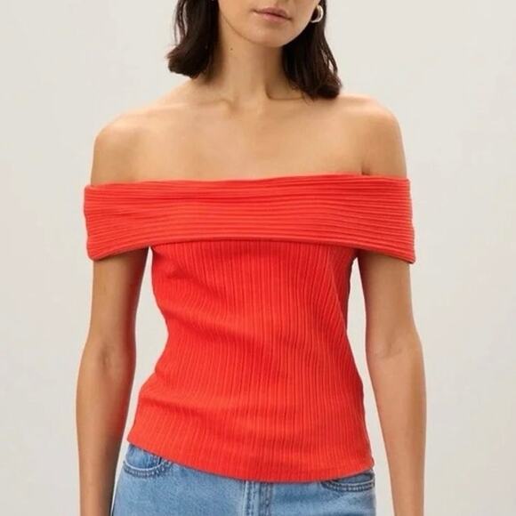 Madewell Tops - NWT Madewell Ribbed Off-The-Shoulder Top In Red Rouge Size Medium